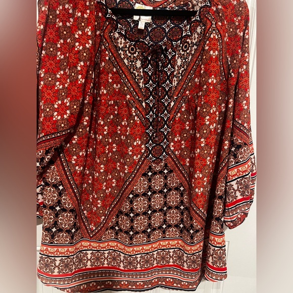 Fig & Flower Women’s Blouse 3/4 Sleeve Tie Keyhole Semi Sheer Boho Size 2X - Picture 4 of 16